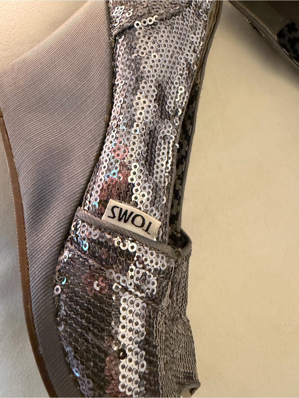 Toms Women's Sequin Slip-On Flats in Silver Gray - Picture 8 of 10